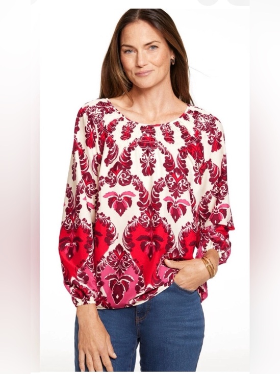 Talbots Tops - Talbots NWOT Red Pink Purple Floral Print Peasant Top M